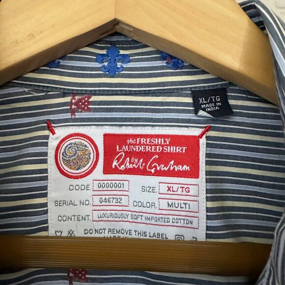 THE FRESHLY LAUNDERED SHIRT by ROBERT GRAHAM Blue Pinstriped Cotton - Picture 6 of 11